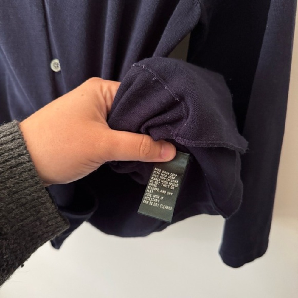 Lauren Ralph Lauren Navy Cardigan L Silk Y2K Preppy Luxury Clean Girl Academia - Picture 6 of 8